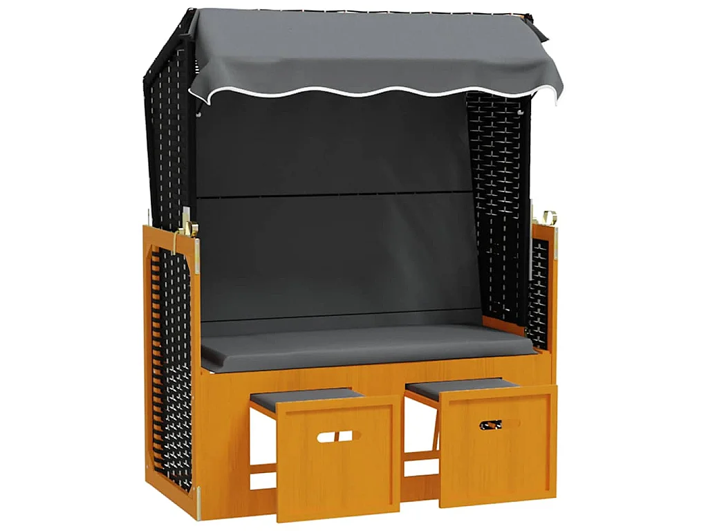 Strandkorb e Tettoria Polyrattan Legno Massello Nero Antracite