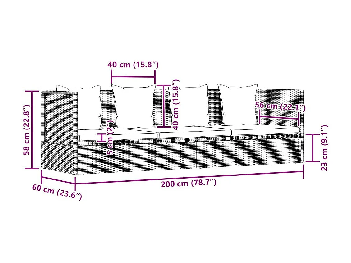 Lit de jardin Gris 200x60 cm Résine tressée