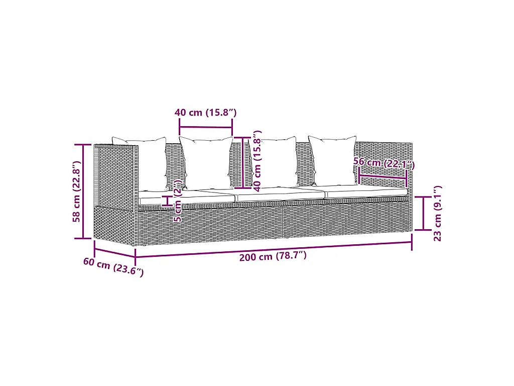 Tuinbed 200x60 cm poly rattan grijs