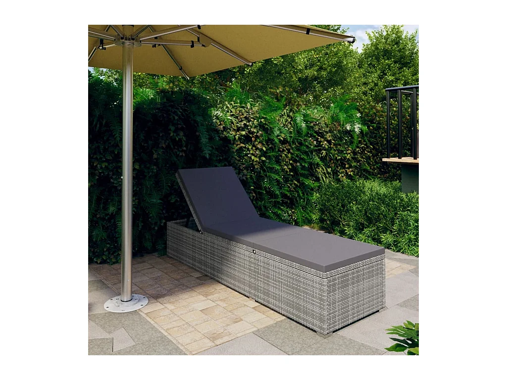 Chaise longue avec coussin Résine tressée Gris