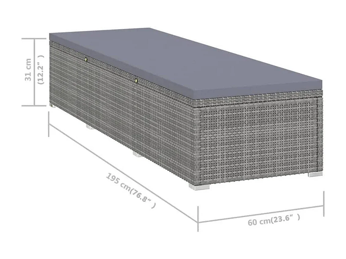 Ligbed met kussen poly rattan grijs