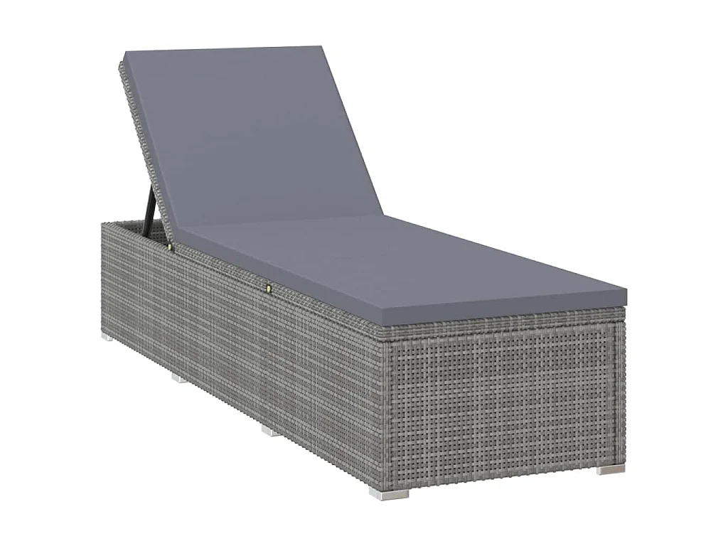 Ligbed met kussen poly rattan grijs