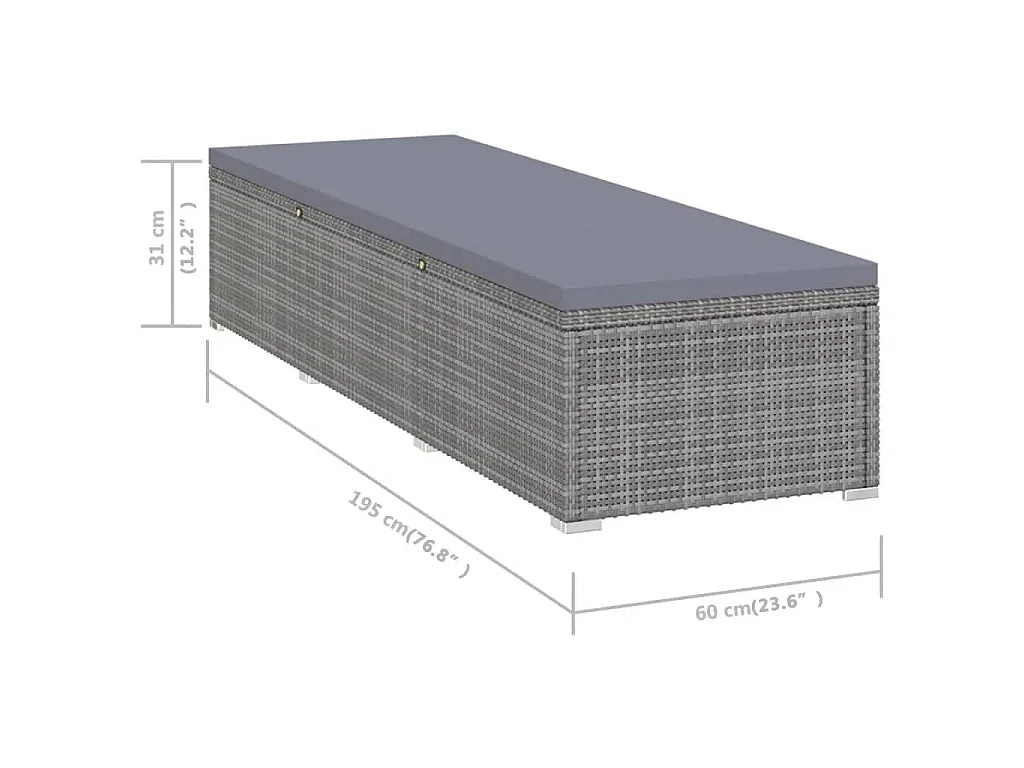 Ligbed met kussen poly rattan grijs
