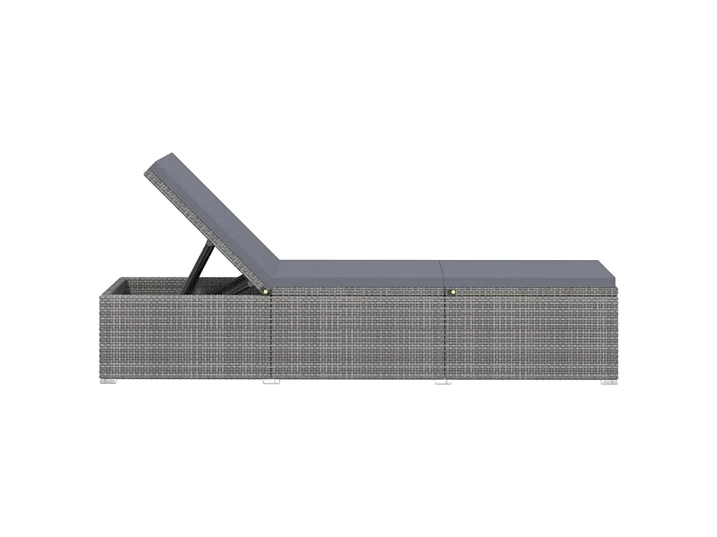 Ligbed met kussen poly rattan grijs