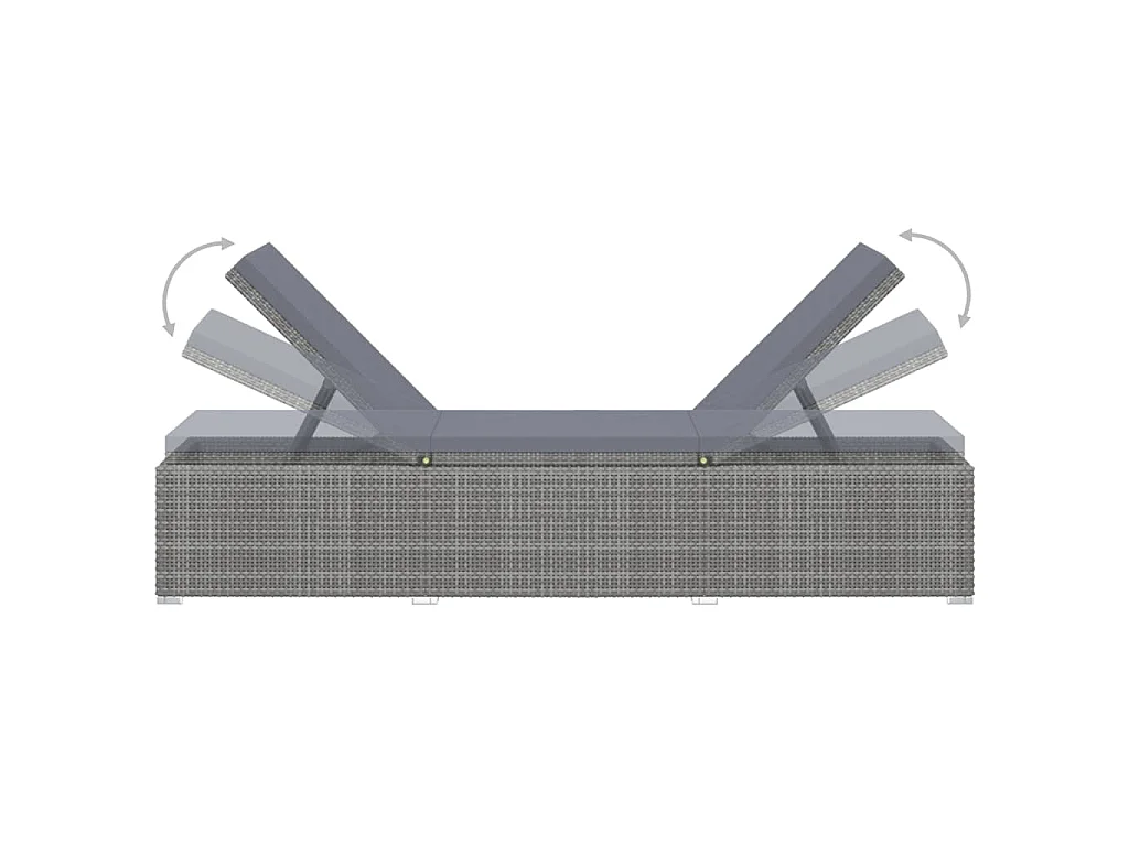 Ligbed met kussen poly rattan grijs