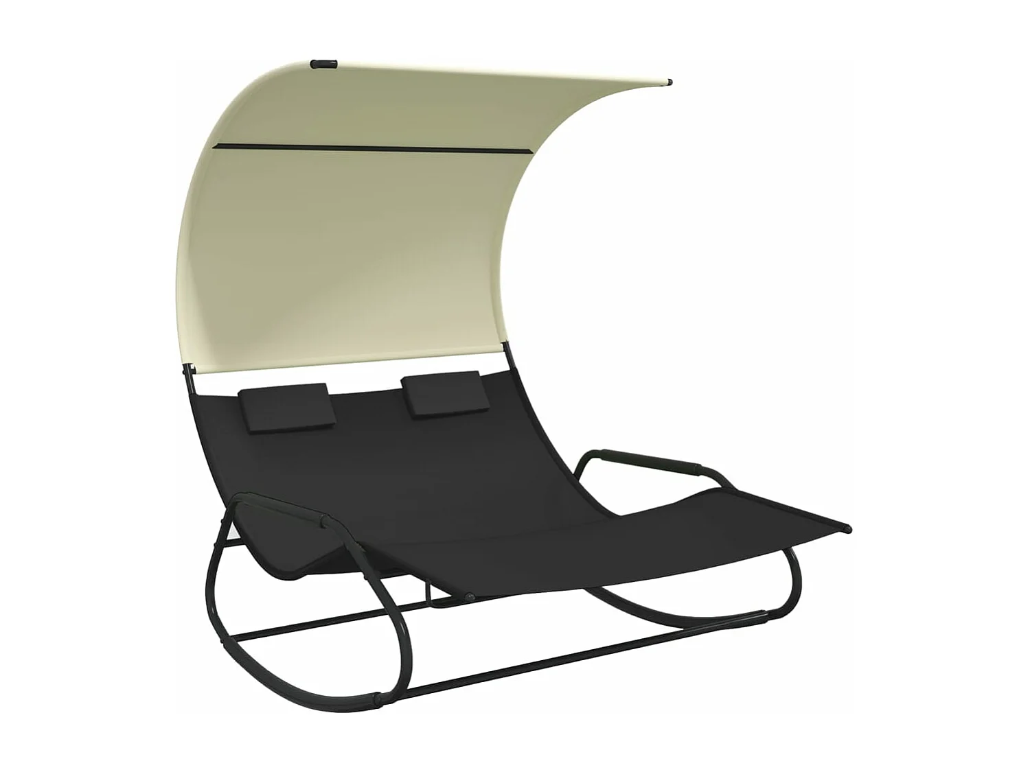 Chaise longue double à bascule avec auvent Noir et crème