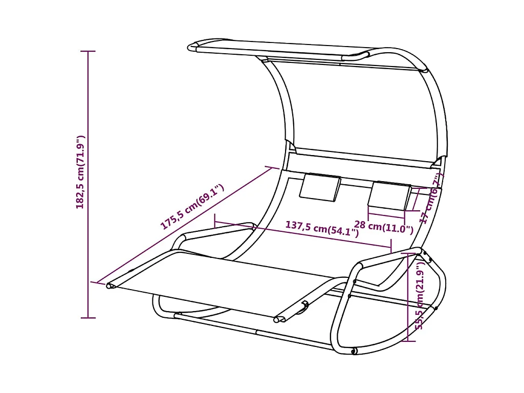Ligbed tweepersoons schommelend met luifel textileen crèmekleur
