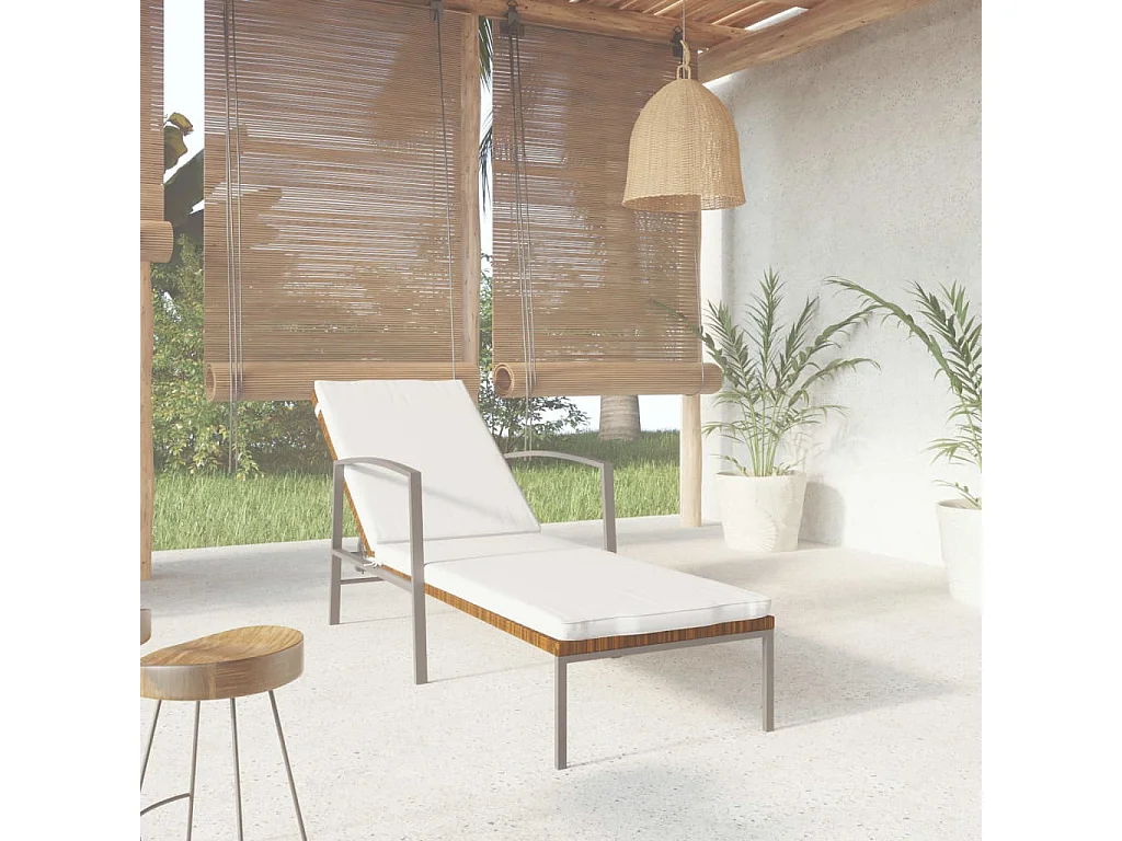 Chaise longue de jardin avec coussin résine tressée marron