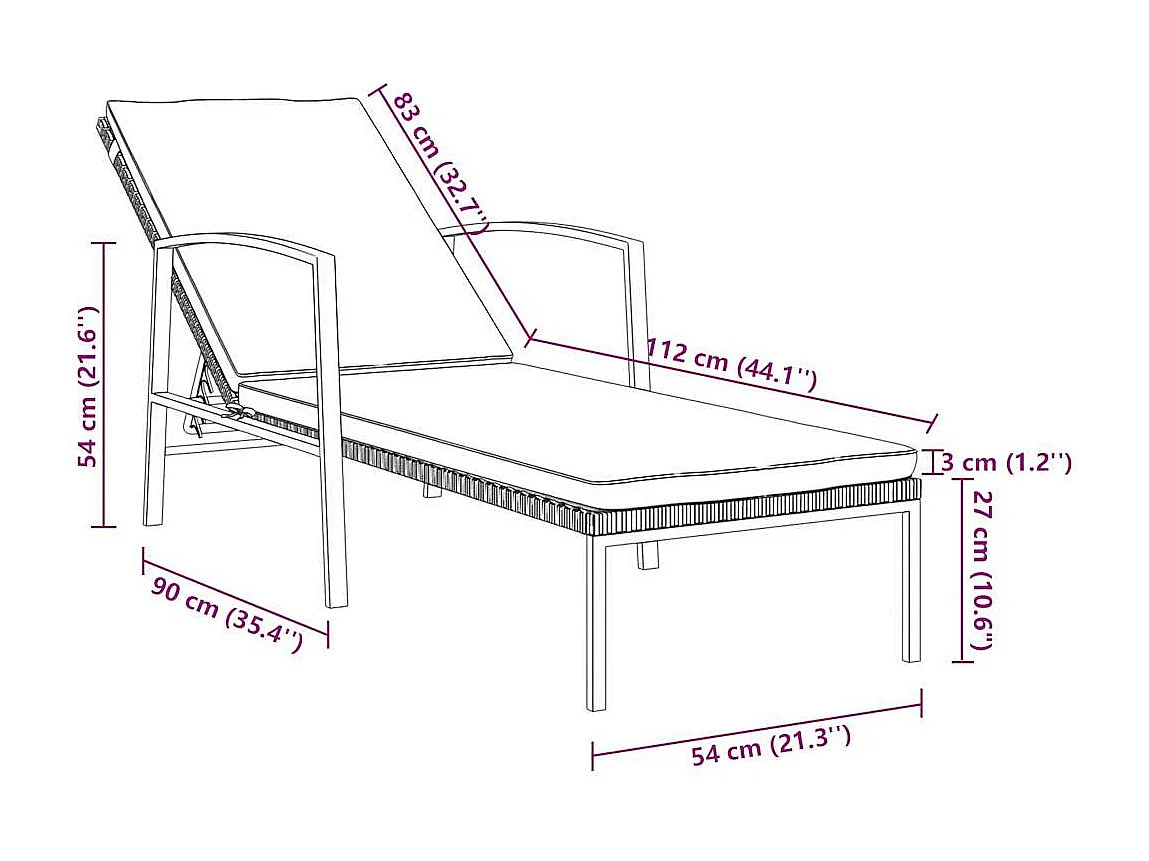 Chaise longue de jardin avec coussin résine tressée marron