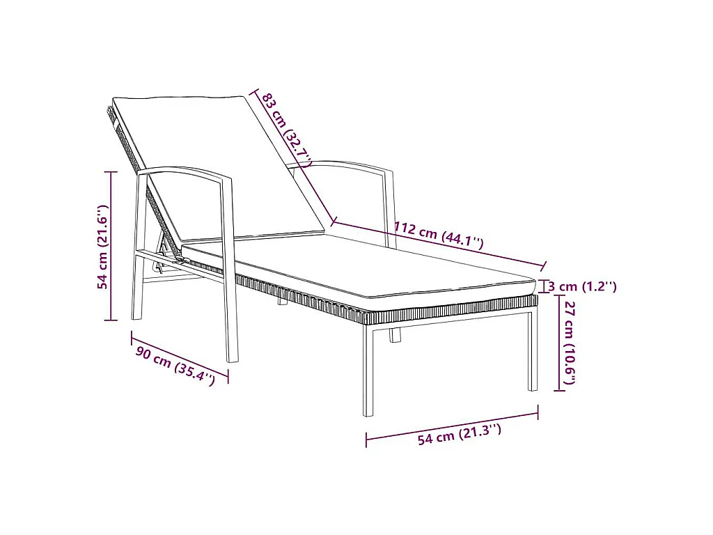 Sonnenliege mit Auflage Poly Rattan Braun