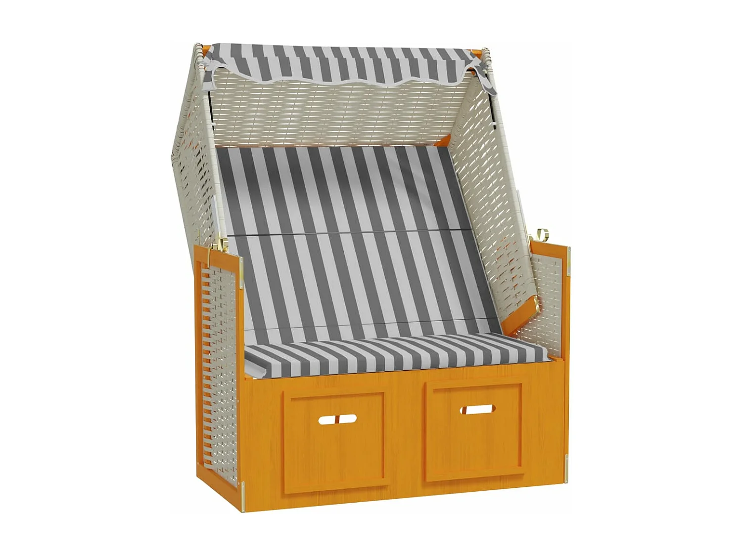 Strandkorb mit Dach Poly Rattan & Massivholz Weiß & Grau