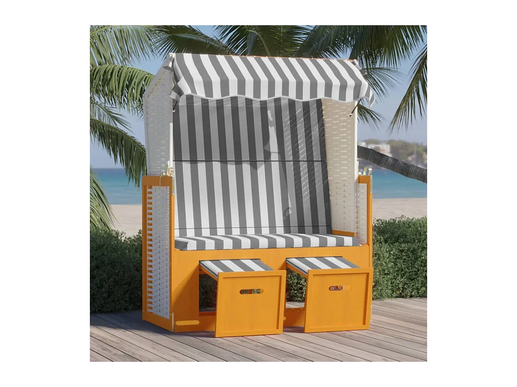 Strandkorb avec auvent résine tressée et bois solide blanc gris