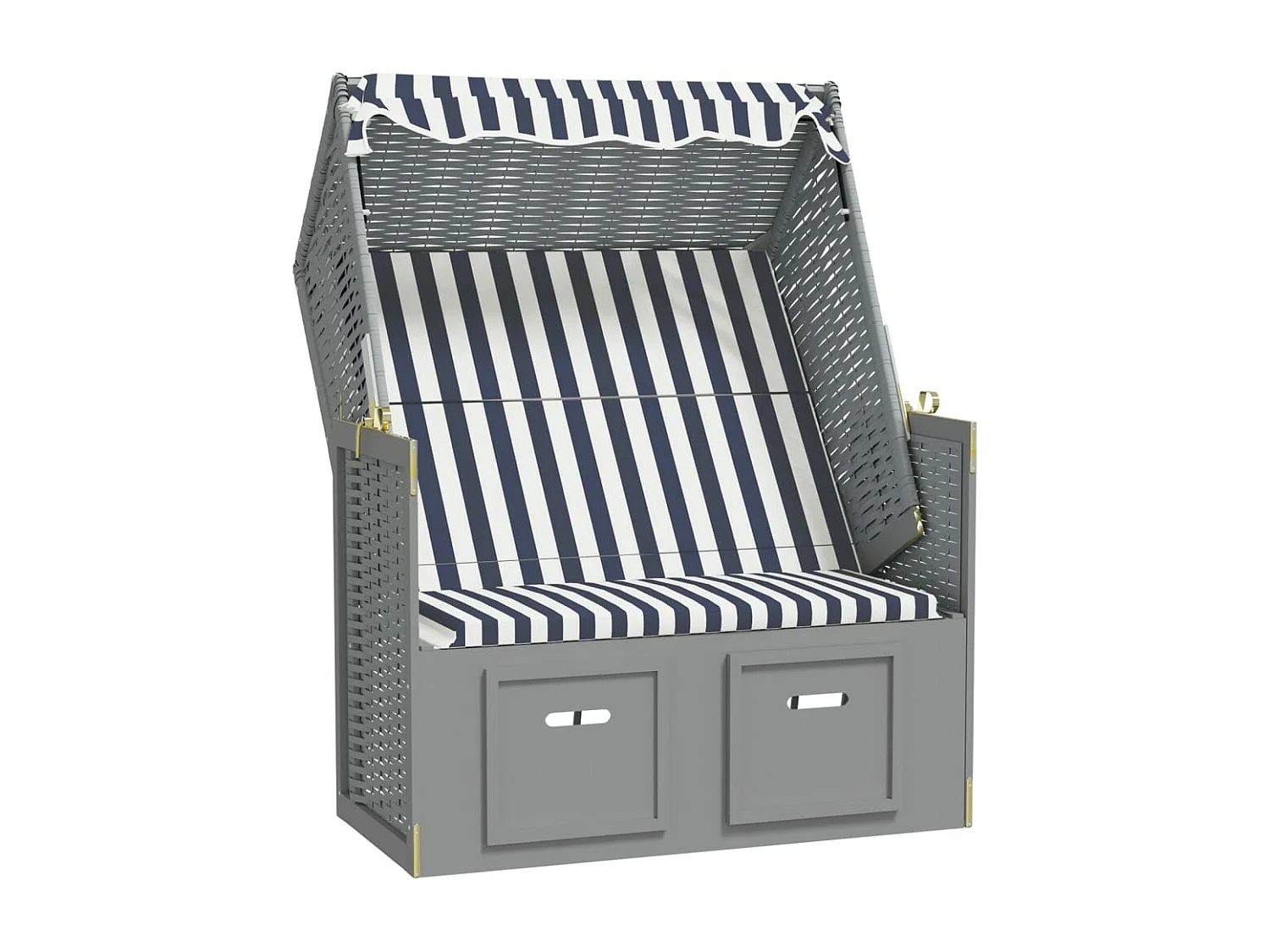 Strandkorb avec auvent résine tressée et bois solide bleu blanc