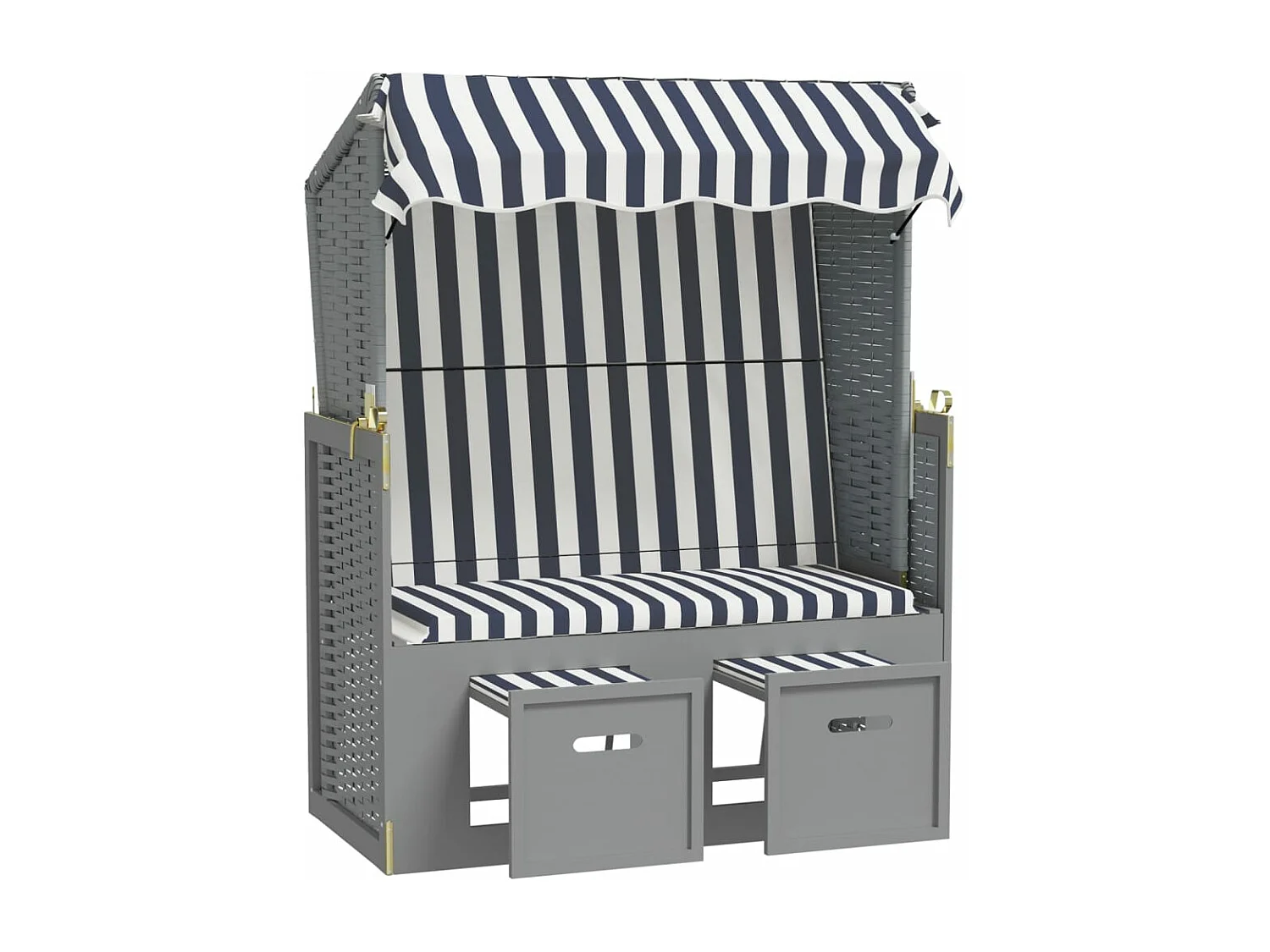 Strandkorb avec auvent résine tressée et bois solide bleu blanc