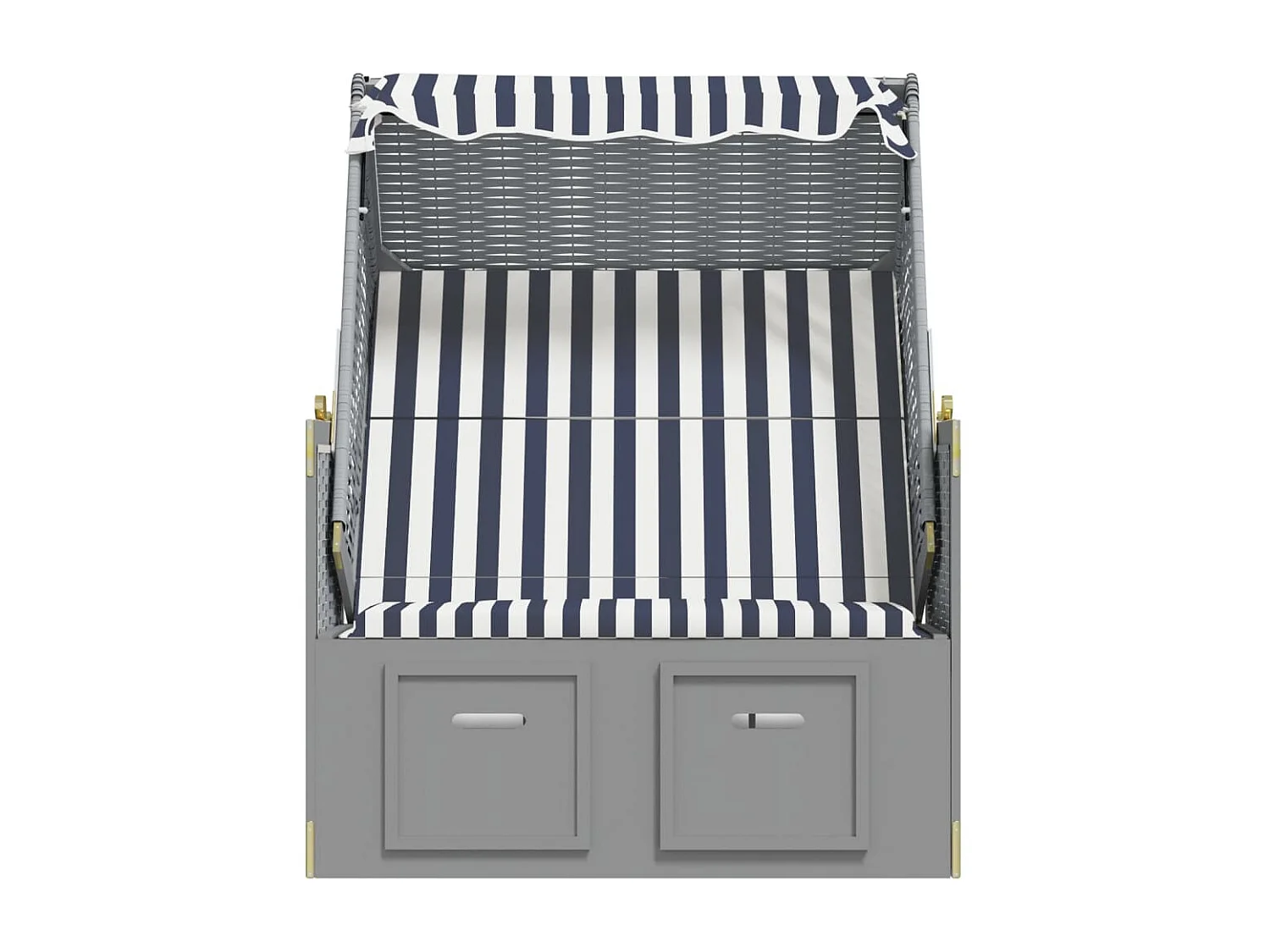 Strandkorb avec auvent résine tressée et bois solide bleu blanc