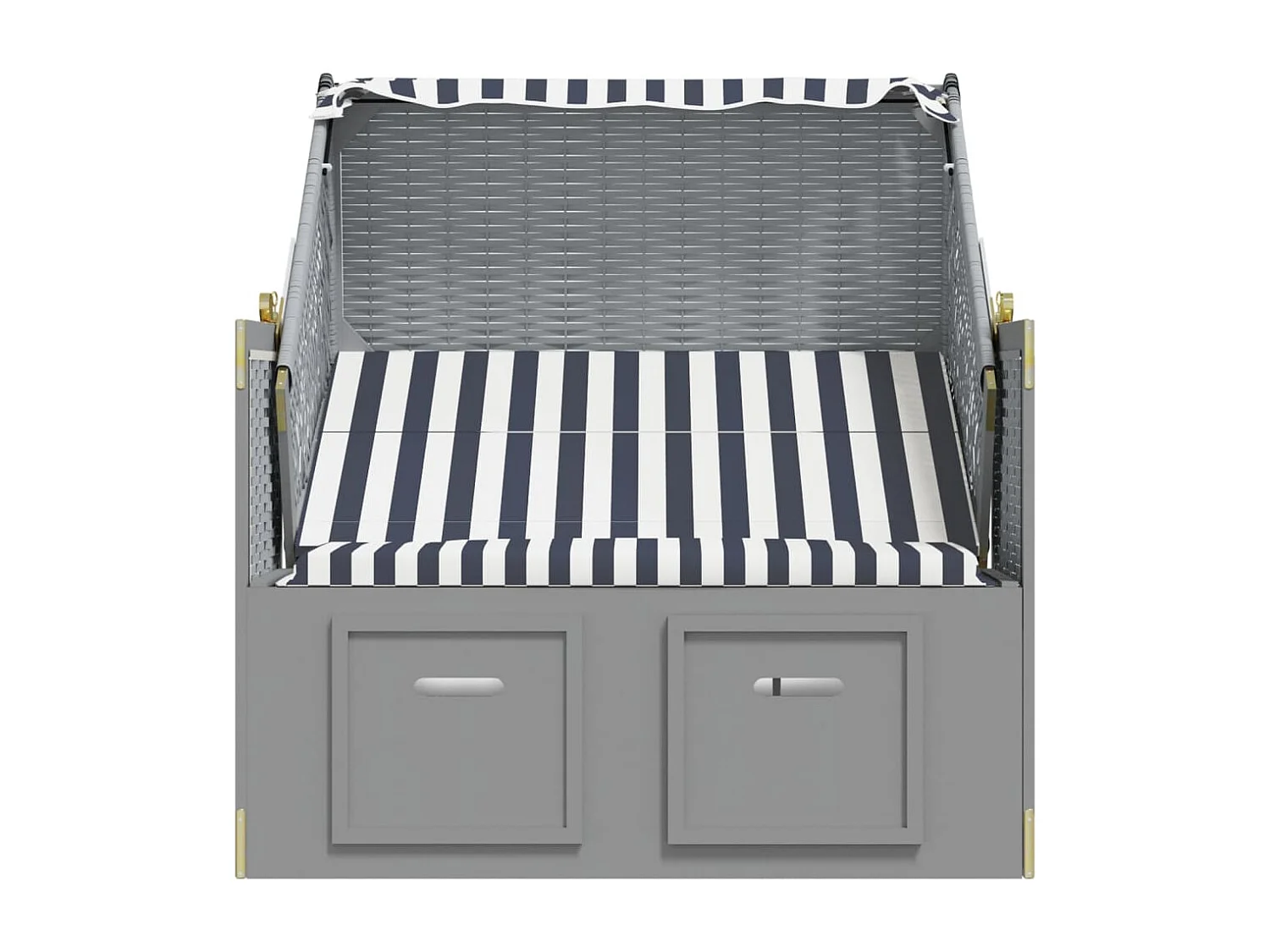 Strandkorb avec auvent résine tressée et bois solide bleu blanc