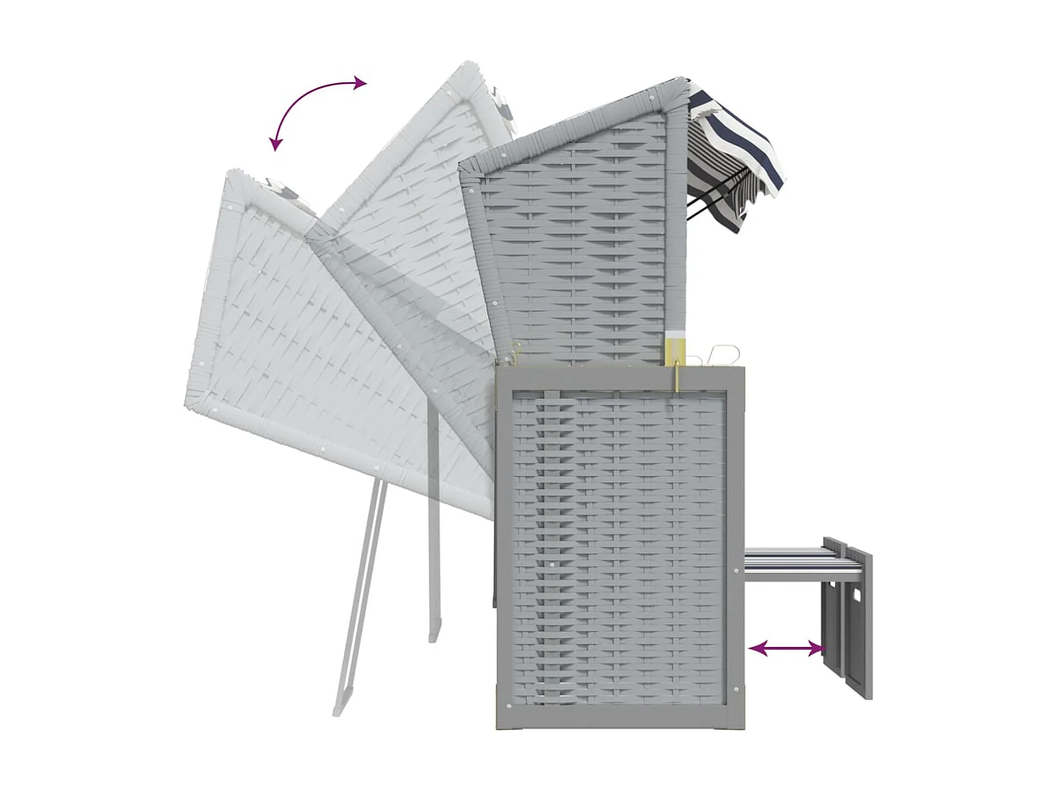 Strandkorb avec auvent résine tressée et bois solide bleu blanc