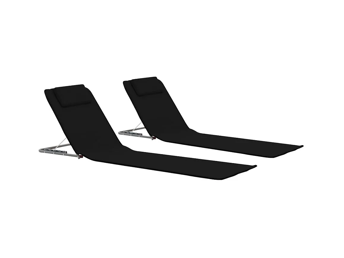 Tapis de plage pliables 2 pcs Acier et tissu Noir