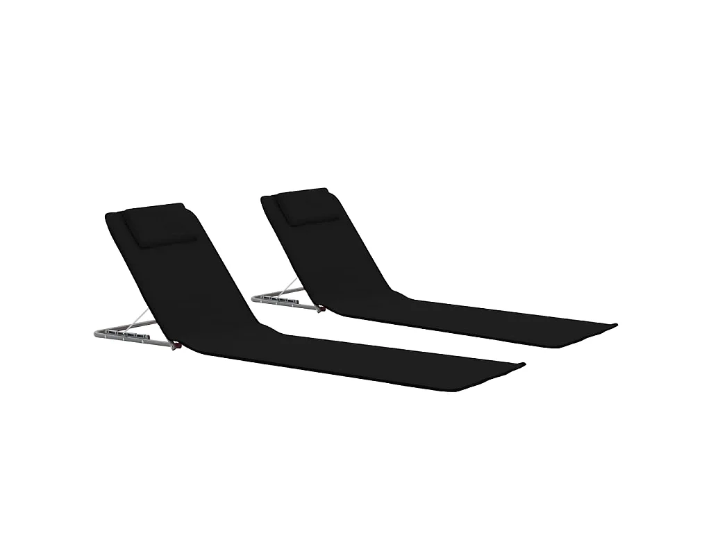 Klappbare Strandmatte 2 Stk. Stahl und Stoff Schwarz