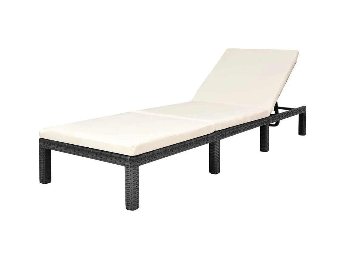 Chaise longue avec coussin Résine tressée Noir