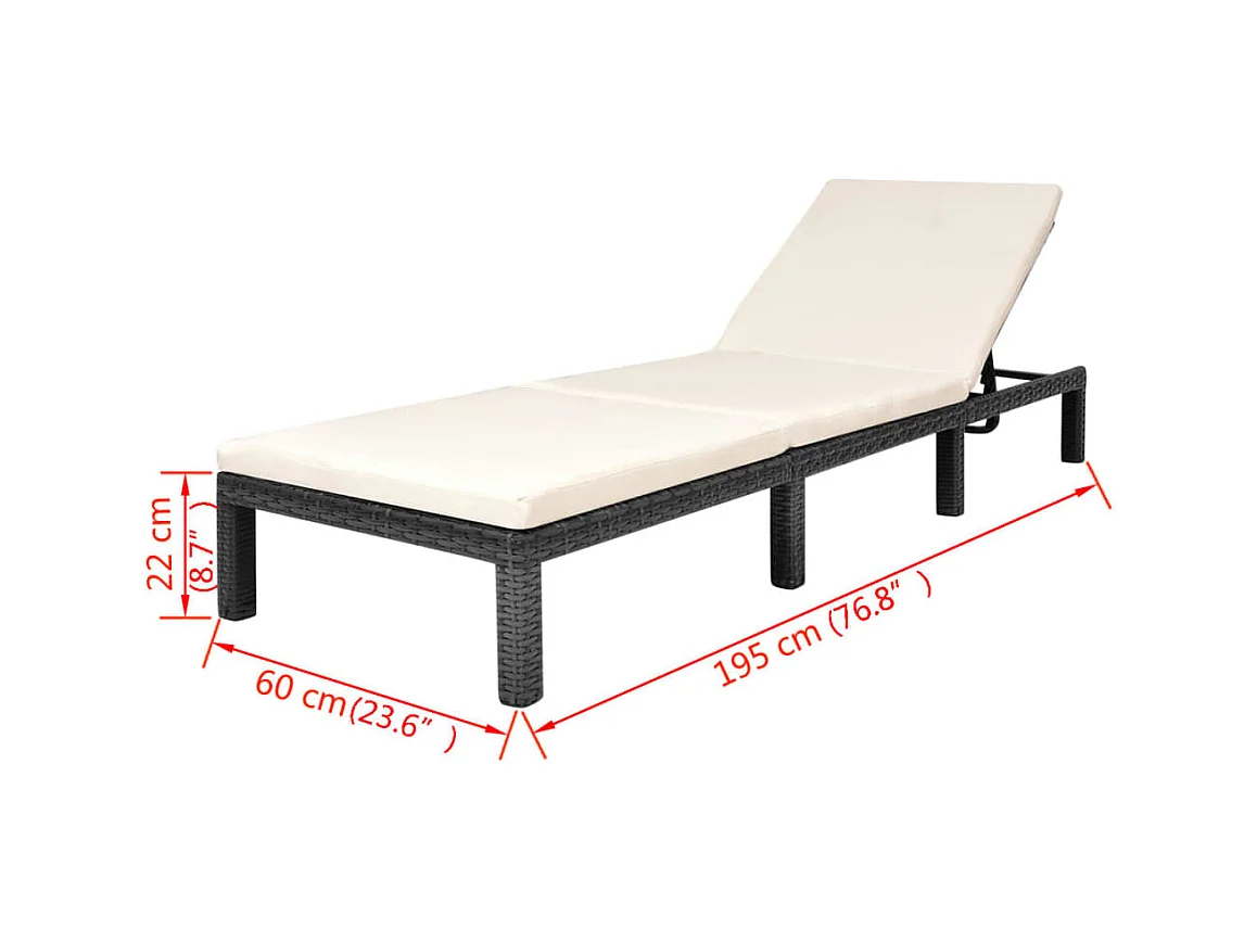 Chaise longue avec coussin Résine tressée Noir