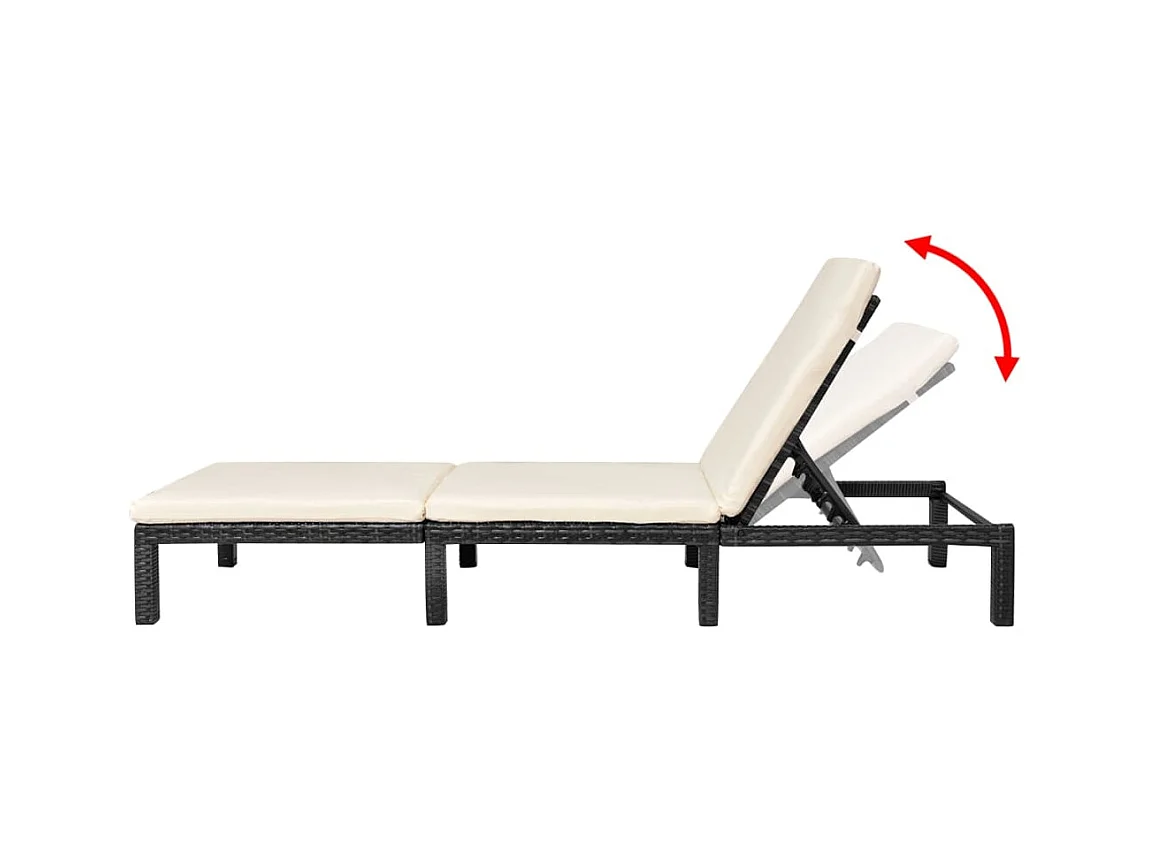 Chaise longue avec coussin Résine tressée Noir
