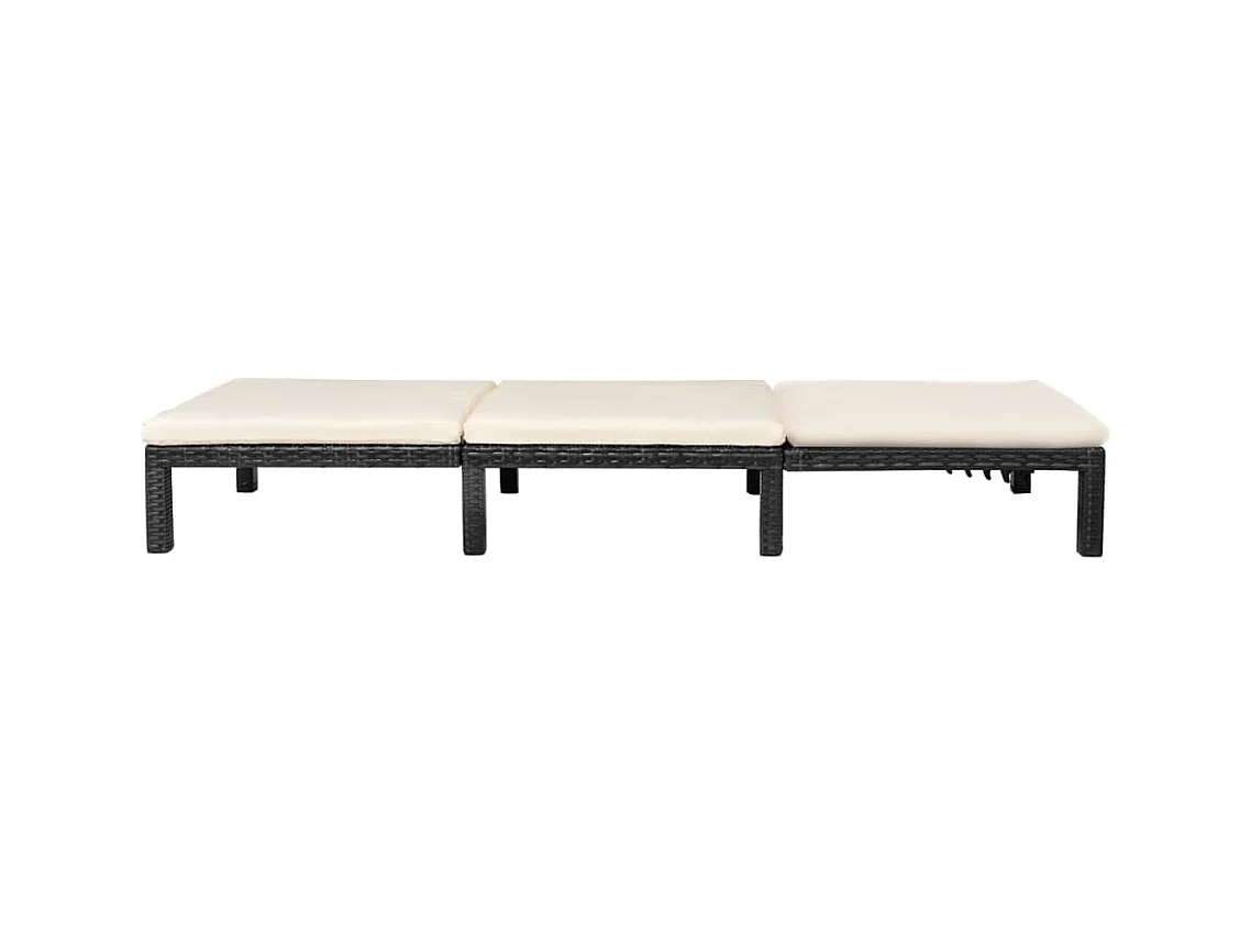 Chaise longue avec coussin Résine tressée Noir