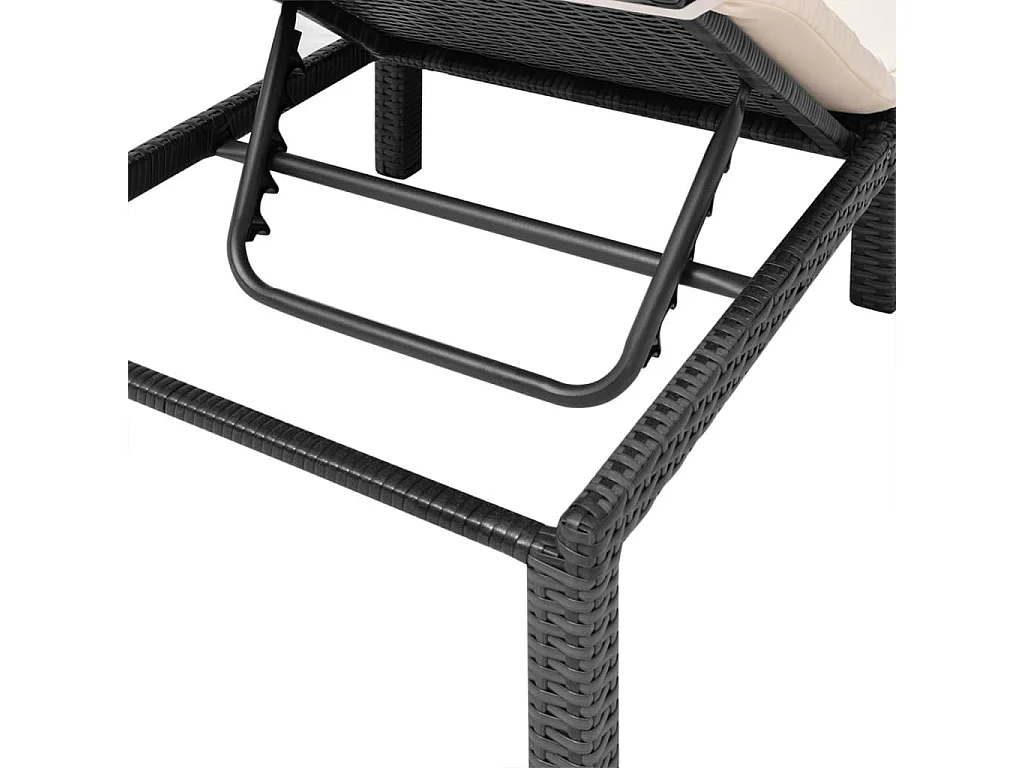 Chaise longue avec coussin Résine tressée Noir