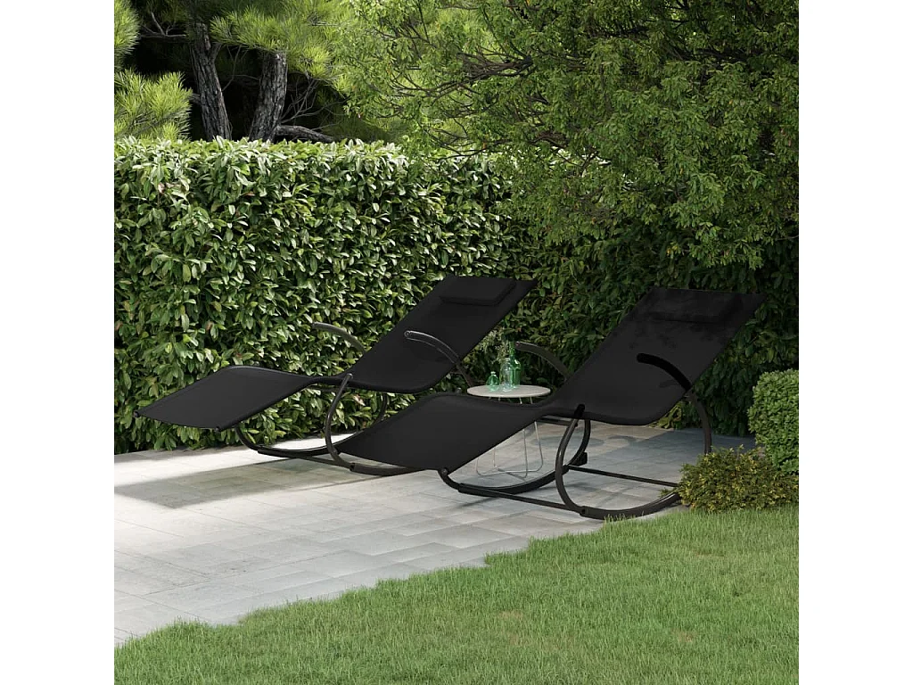 Chaises longues à bascule 2 pcs Noir Acier et textilène