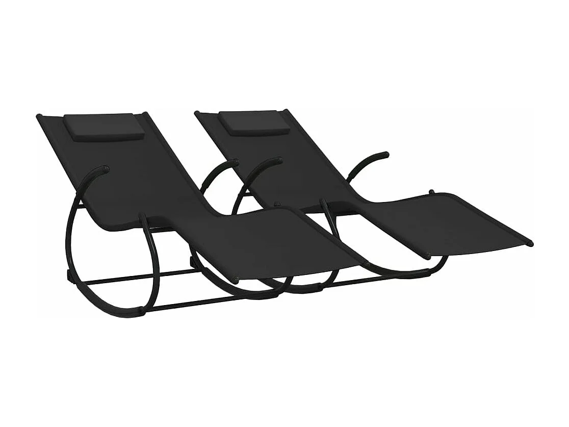 Chaises longues à bascule 2 pcs Noir Acier et textilène