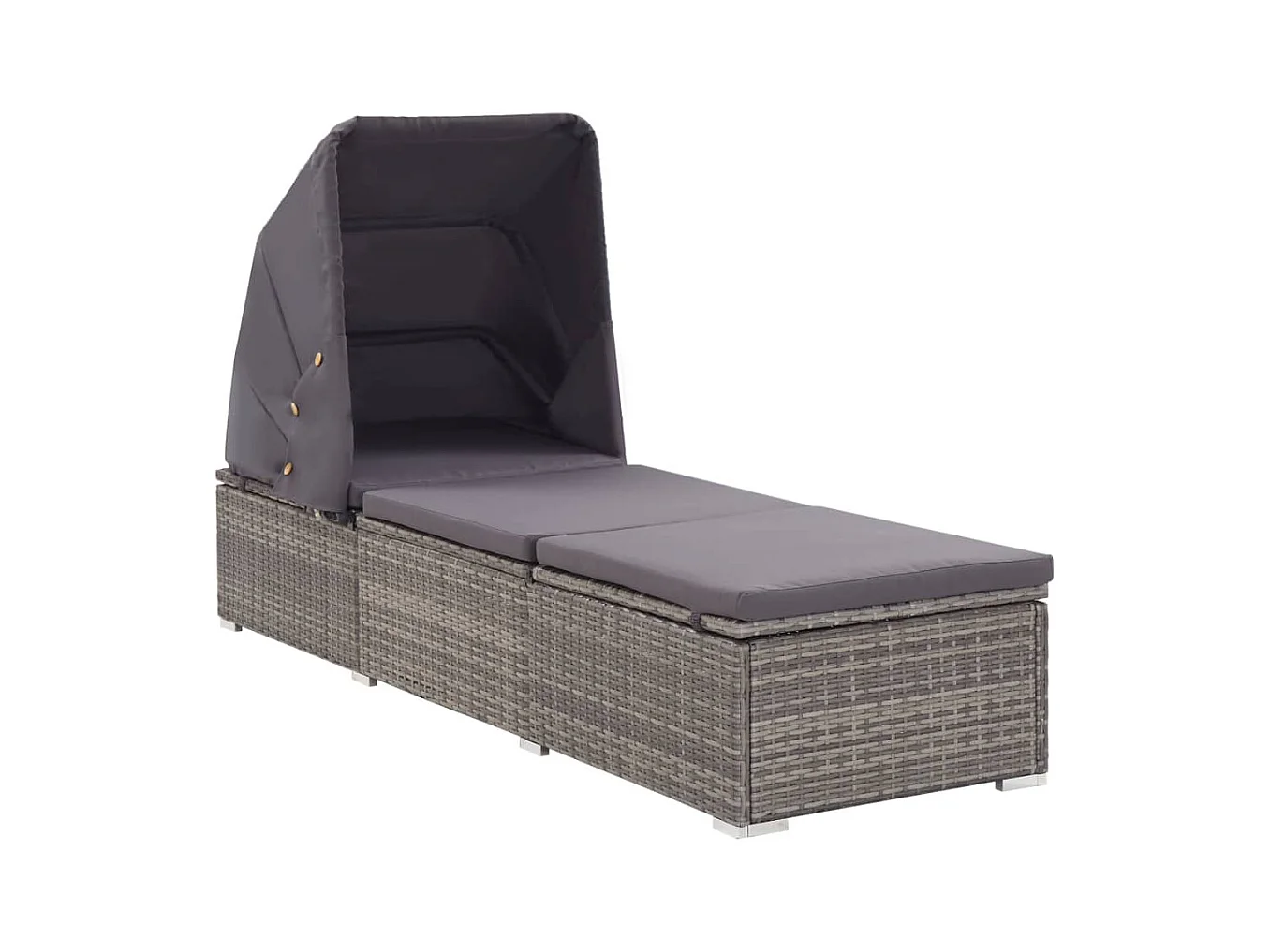 Chaise longue avec auvent et coussin Résine tressée Gris