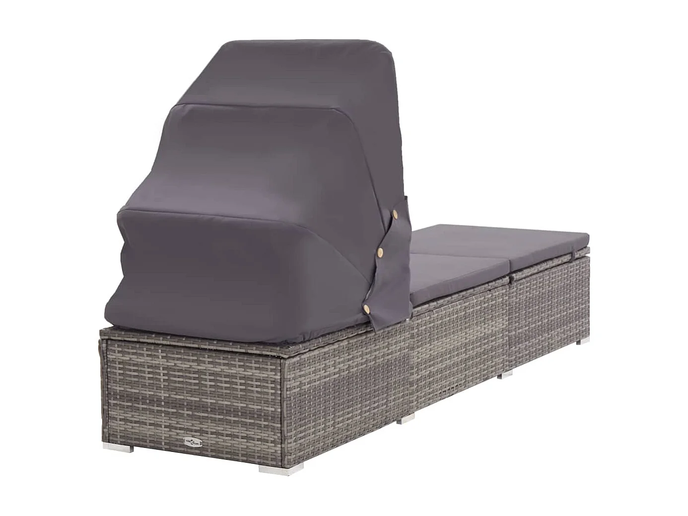 Chaise longue avec auvent et coussin Résine tressée Gris