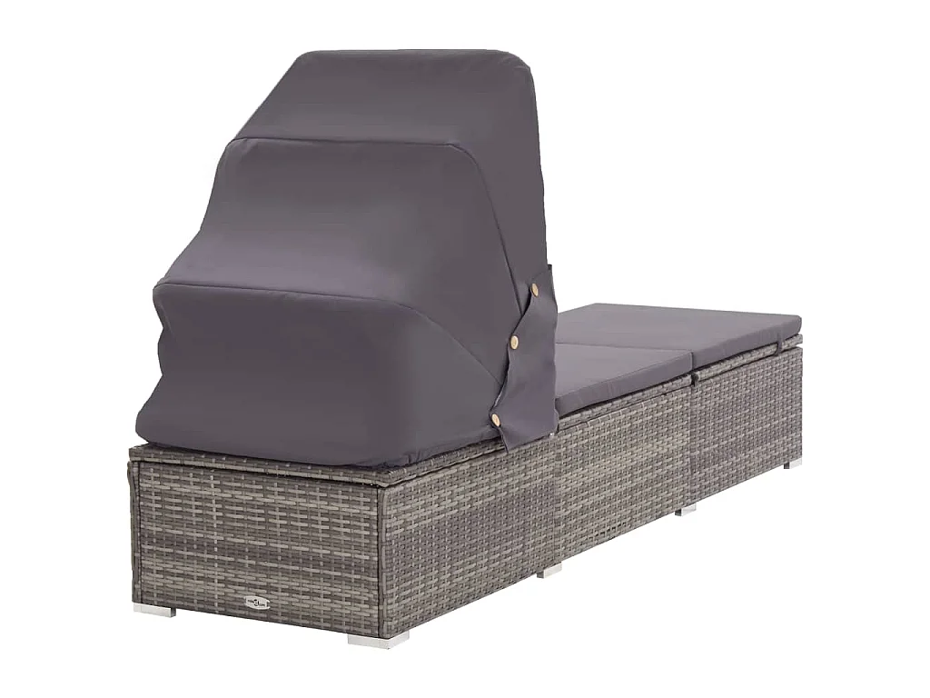 Ligbed met luifel en kussen poly rattan grijs