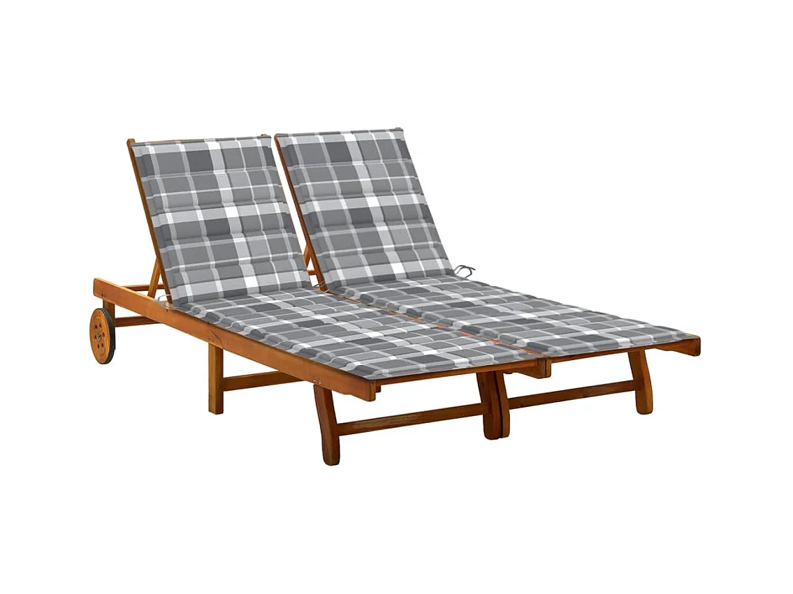 Chaise longue de jardin 2 places avec coussins Acacia solide