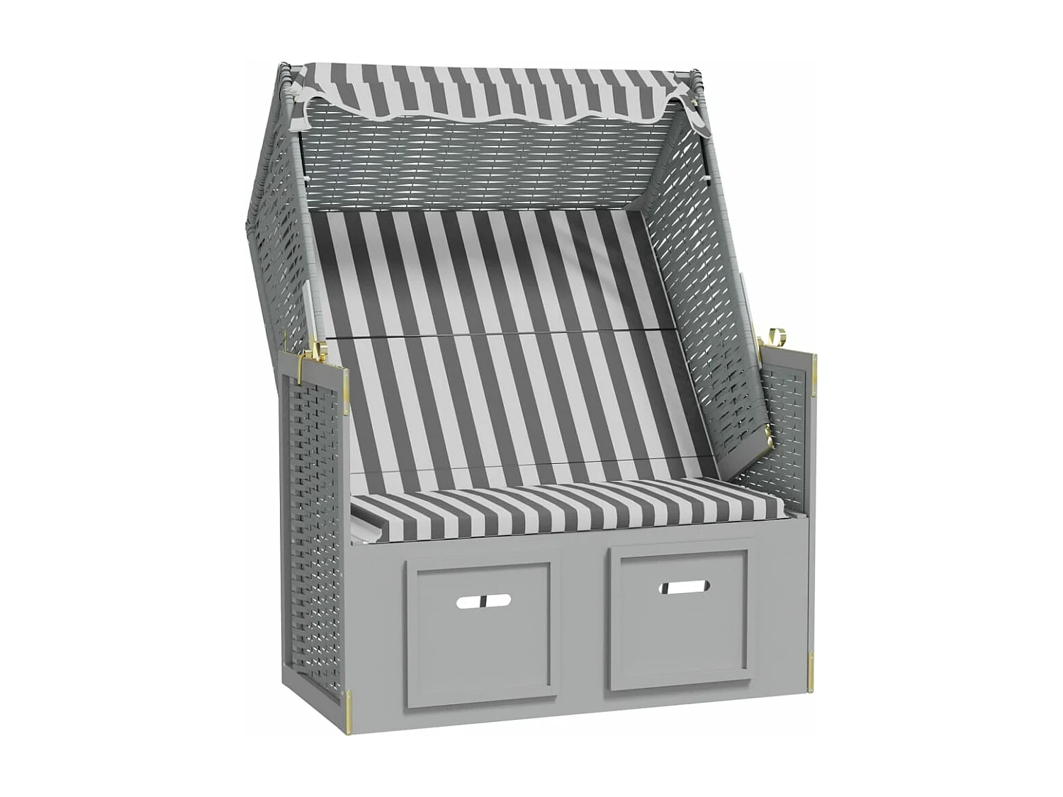 Strandkorb mit Dach Poly Rattan und Massivholz Grau & Weiß