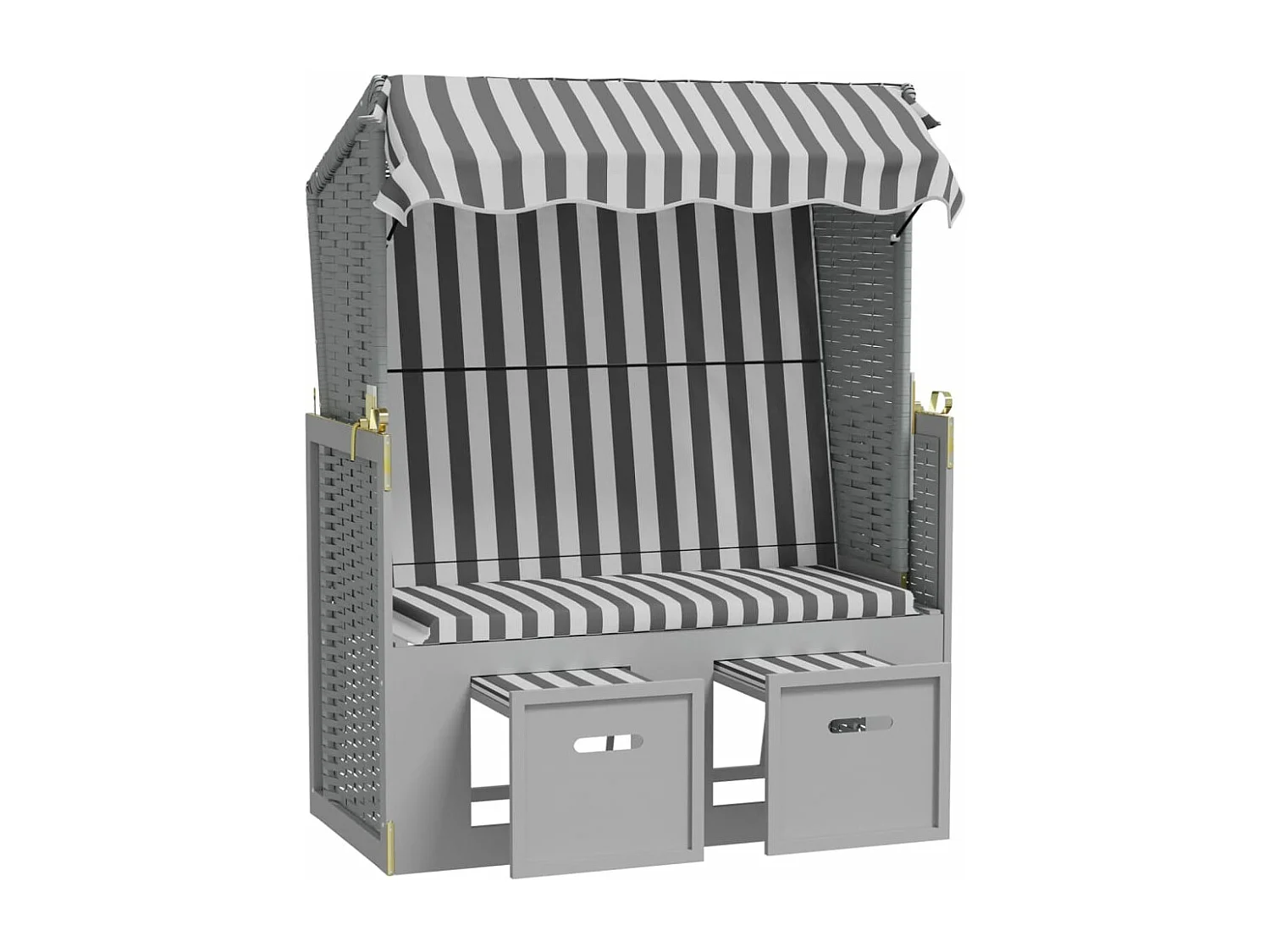 Strandkorb mit Dach Poly Rattan und Massivholz Grau & Weiß