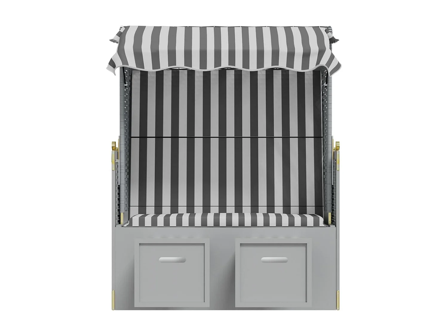 Strandkorb mit Dach Poly Rattan und Massivholz Grau & Weiß