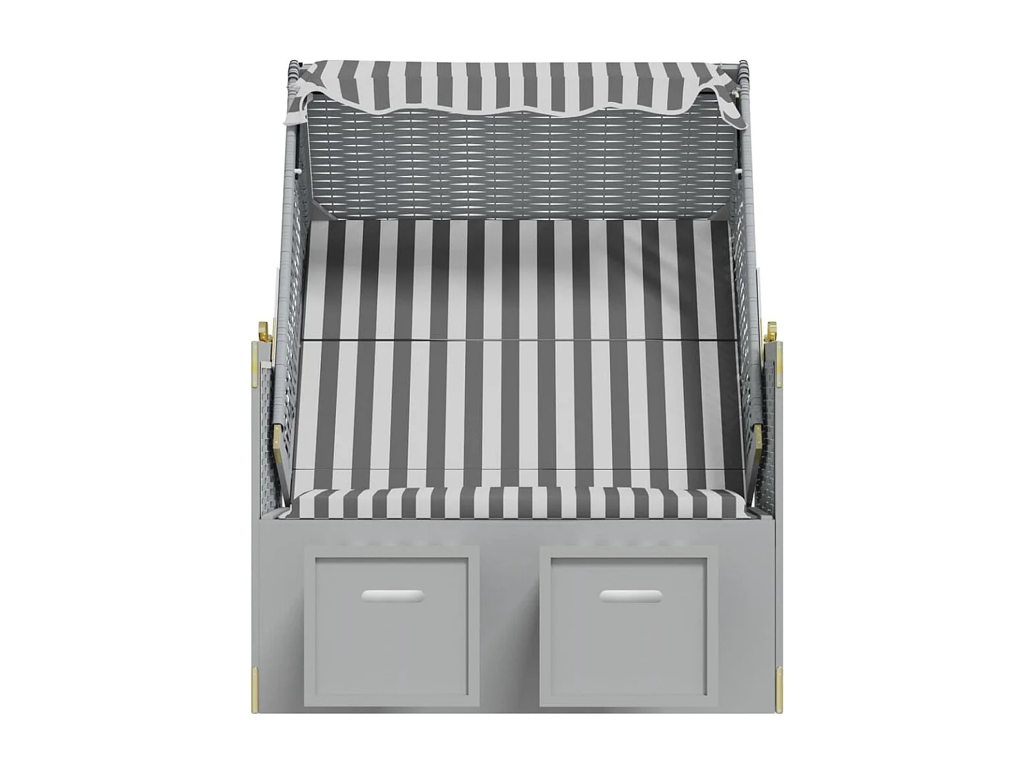 Strandkorb mit Dach Poly Rattan und Massivholz Grau & Weiß