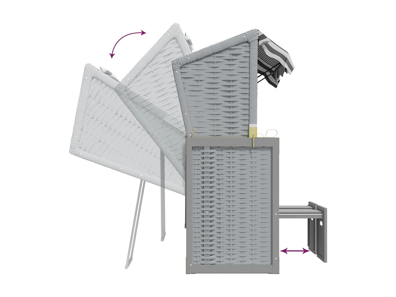 Strandkorb mit Dach Poly Rattan und Massivholz Grau & Weiß