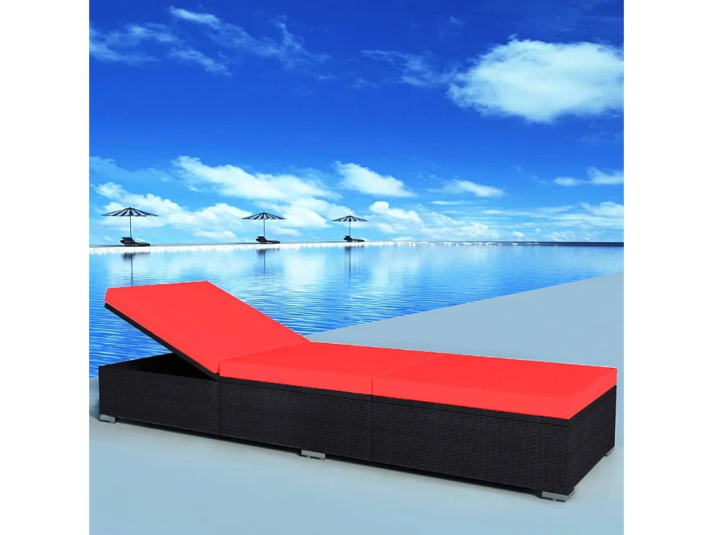 Chaise longue avec coussin Résine tressée Noir