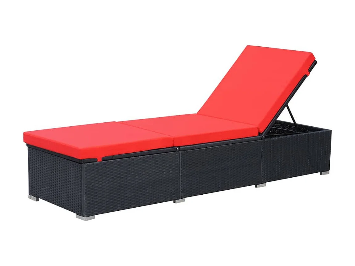 Chaise longue avec coussin Résine tressée Noir