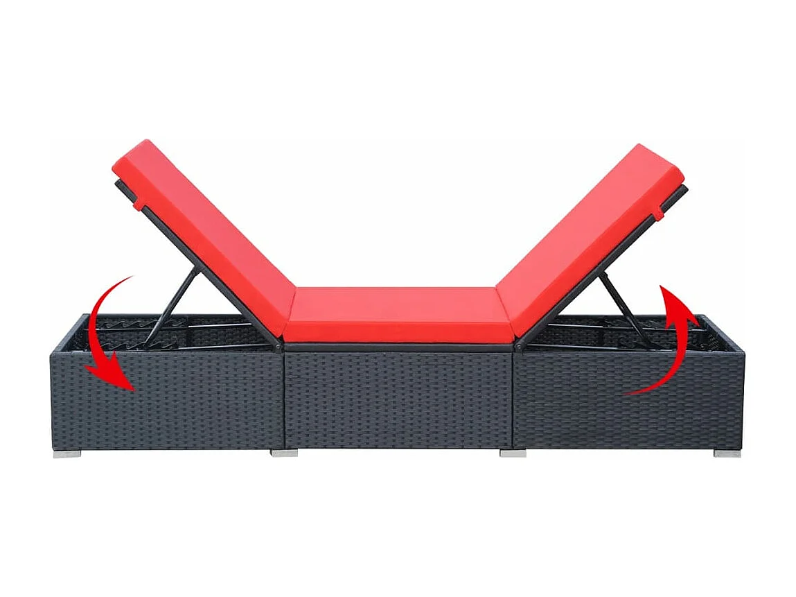 Chaise longue avec coussin Résine tressée Noir