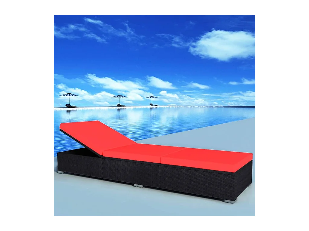 Chaise longue avec coussin Résine tressée Noir