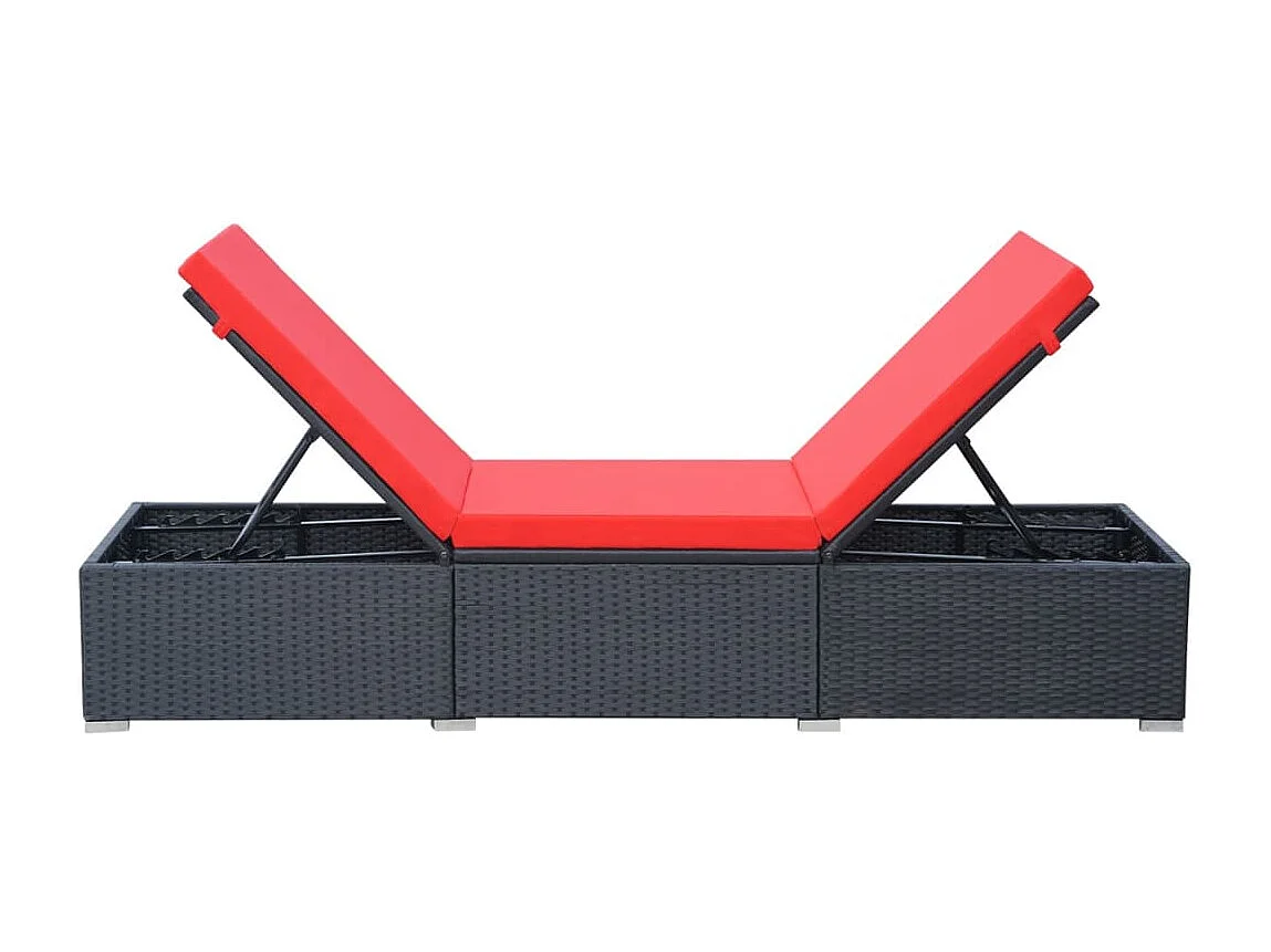 Chaise longue avec coussin Résine tressée Noir