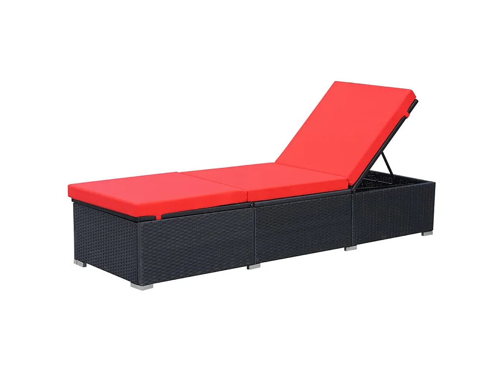 Lettino Prendisole con Cuscino in Polyrattan Nero