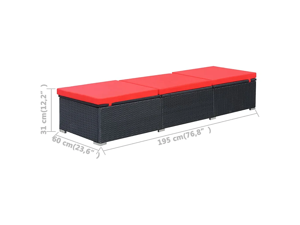 Lettino Prendisole con Cuscino in Polyrattan Nero