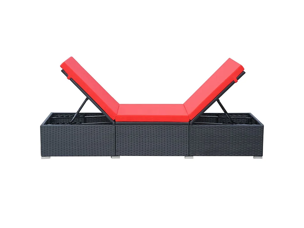Lettino Prendisole con Cuscino in Polyrattan Nero
