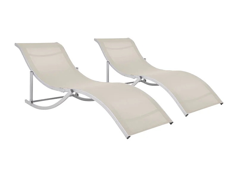 Chaises longues pliables lot de 2 Crème Textilène