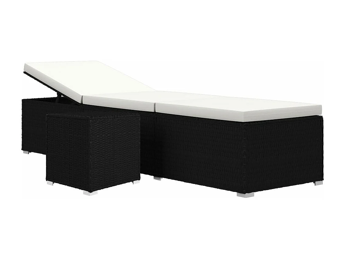 Chaise longue avec coussin et table à thé rotin Blanc crème