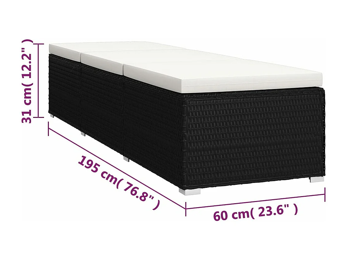 Chaise longue avec coussin et table à thé rotin Blanc crème